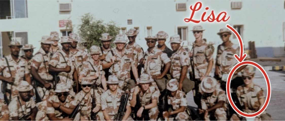 Lisa Davey, circled, with her U.S. Army unit in desert uniforms